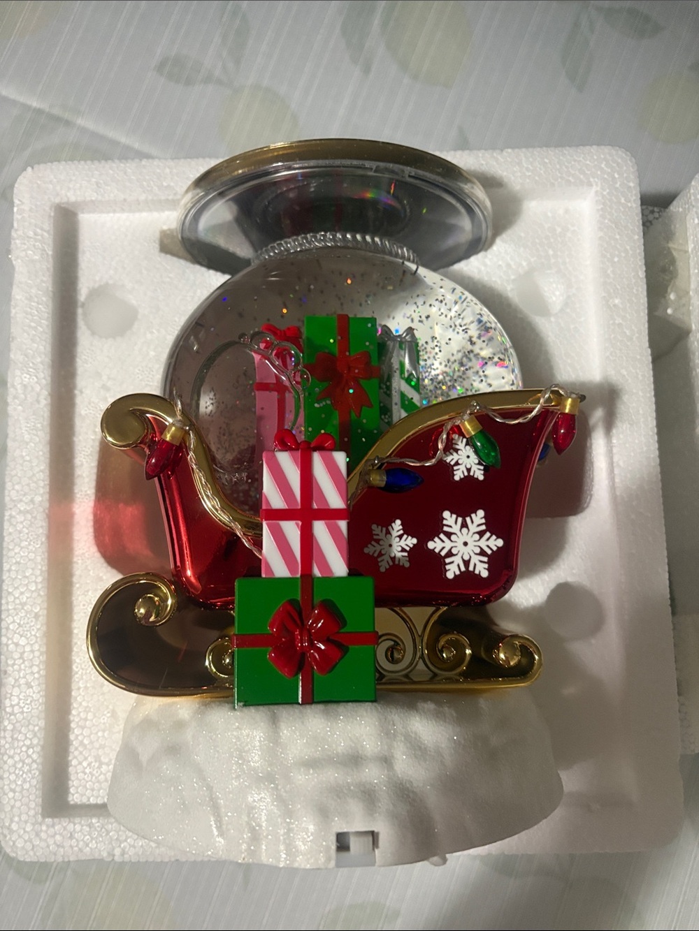 Bath & Body Works Red and Green Santa Sleigh Snow Globe Ornament